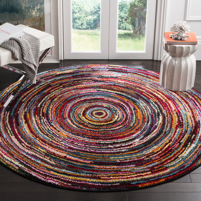 Tapis performance à motif abstrait Miley, Rond 6 pi 7 po