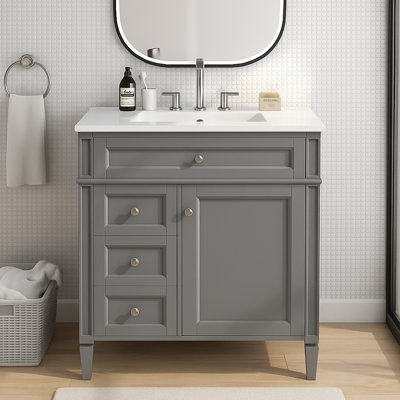 Meuble-lavabo 30 po avec comptoir simple, 2 tiroirs et tiroir de rangement basculant