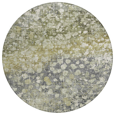 Tapis extérieur rond lavable abstrait vert olive et gris 8 pi