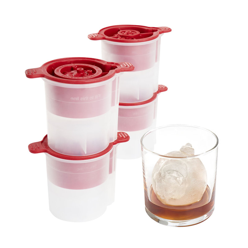 Tovolo Holiday Ornament Ice Molds Set of 4 Snowflake and Tree Shapes for Cocktails, Red