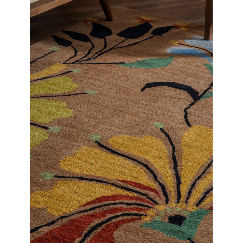 Styles Hand Tufted Wool Eco-Friendly Area Rugs - Rectangle, Camel Color, Floral Modern Design, High Pile Thick Handmade Anti Skid Area Rugs for Living Room, Bed Room