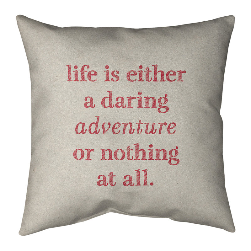 Coussin Handjet, 14 po x 14 po, Beige / Rouge, Housse de coussin seulement - sans coussin