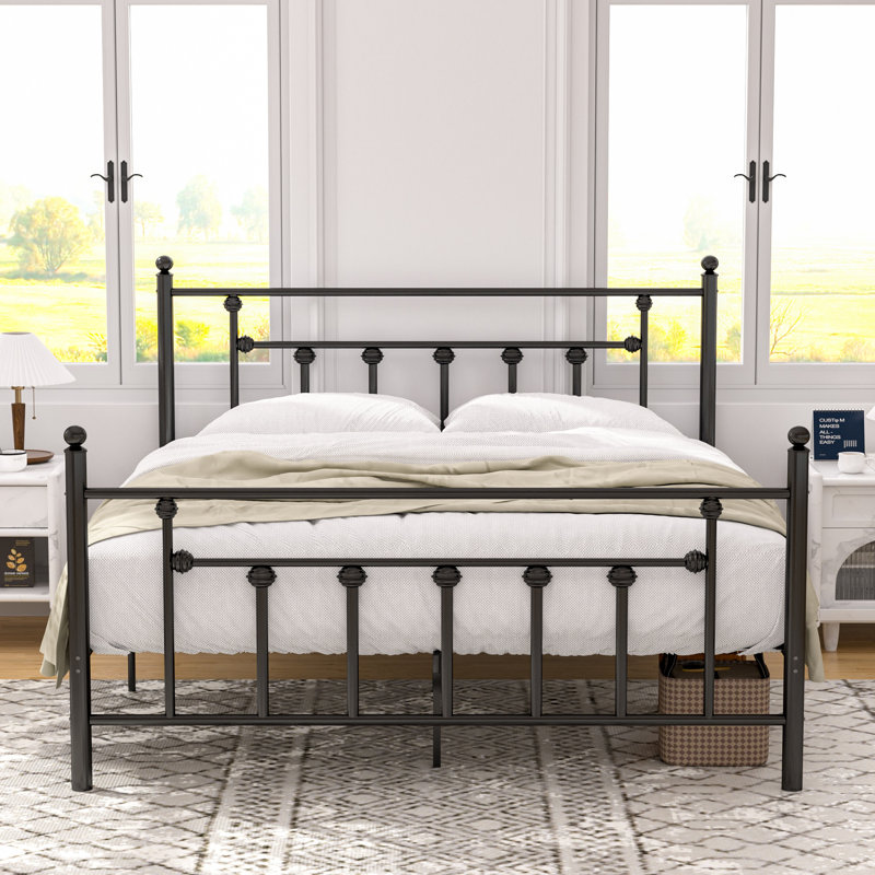 Structure de lit plateforme en métal avec tête de lit et pied de lit Kempst, base de matelas avec support en lattes d'acier, rangement sous le lit, aucun sommier requis, silencieux
