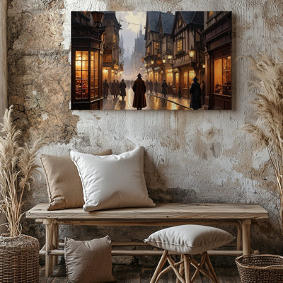 «Magical Lantern Street», art mural sur toile, paysage urbain médiéval