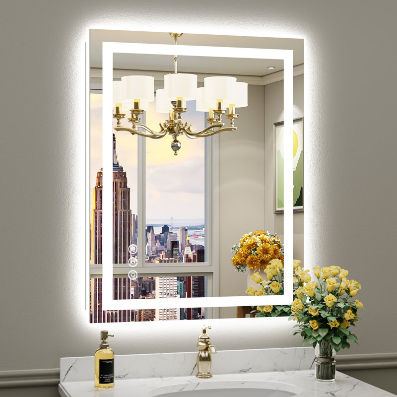 LED Bathroom Mirror with Lights, Backlit & Front Lit, Lighted Wall Mirrors for Bathroom Vanity, Touch Screen Dimmable, Anti-Fog, Memory Function, HD Tempered Glass, Shatter-Proof, ETL Listed