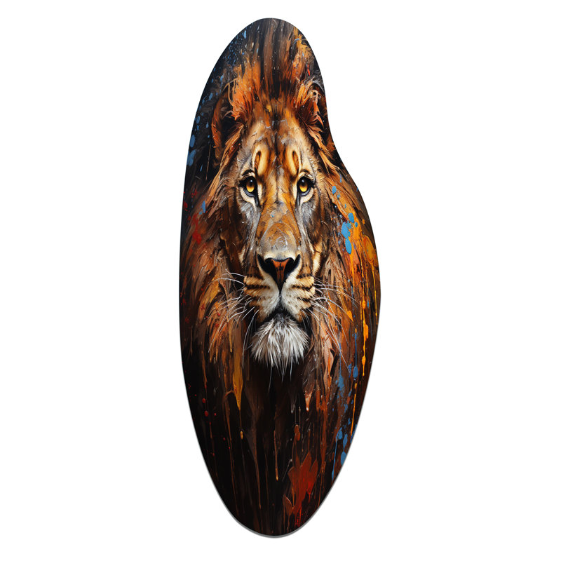 Photographie de lion avec I, art mural asymétrique en métal, H 38 po x l 15 po
