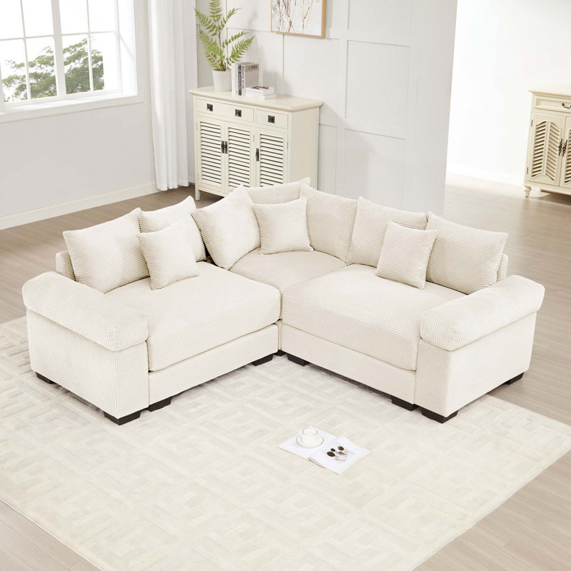 Canapé modulaire en L surdimensionné convertible en L surdimensionné à 3 places avec accoudoirs très larges pour le salon