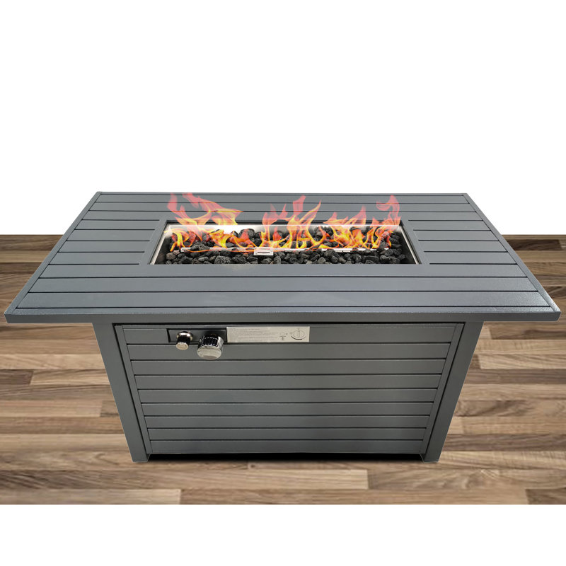 Outdoor Fire Pit Table In Steel, Gray, 50000 , 25''H X 42''W, Propane & Natural Gas, Rust And Heat , Lid Included, Cover Gray Output, Heatproof, Included