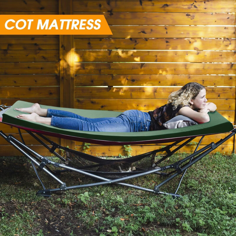 Green Memory Foam Camping Cot Mattress Pad with Non-Slip Bottom
