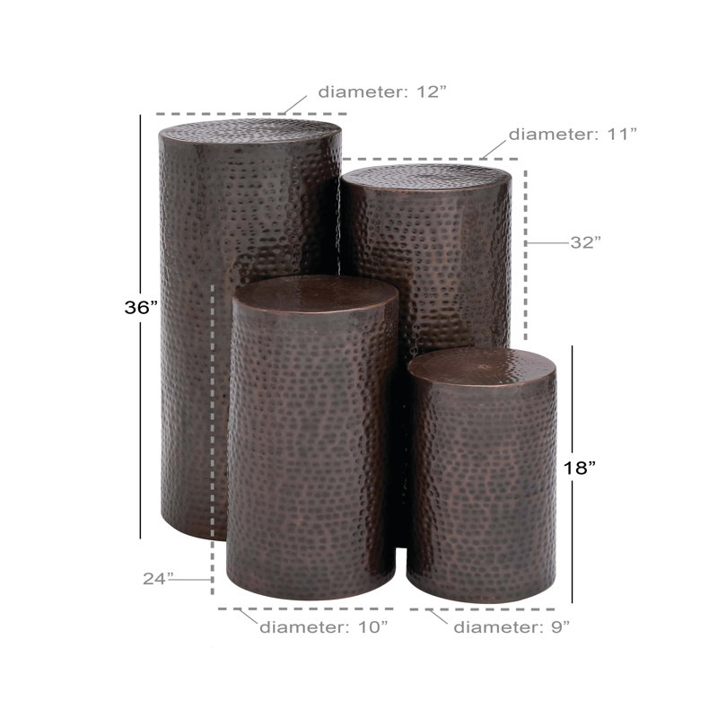 Beardall Metal Pillar Style Brown Pedestal Table with Hammered Design Set