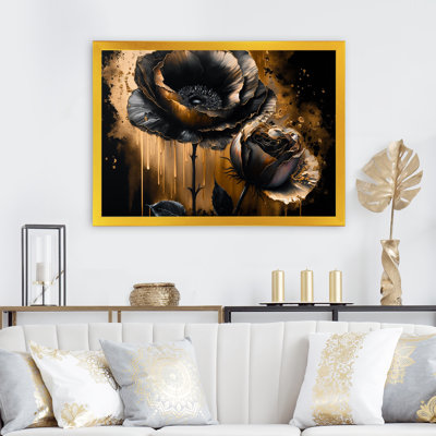 Black And Gold Popy Flowers II - Poppy Wall Art
