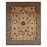 Hand Knotted Wool Oriental Area Rug in Camel/Gray/Navy/Red