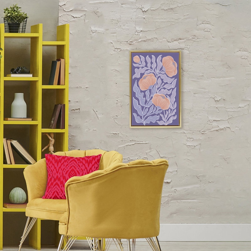 Cadre flottant Mid-Century mauve coquelicots, design par Martina Pavlova, H 25 po x l 17 po, Cadre flottant métallique doré