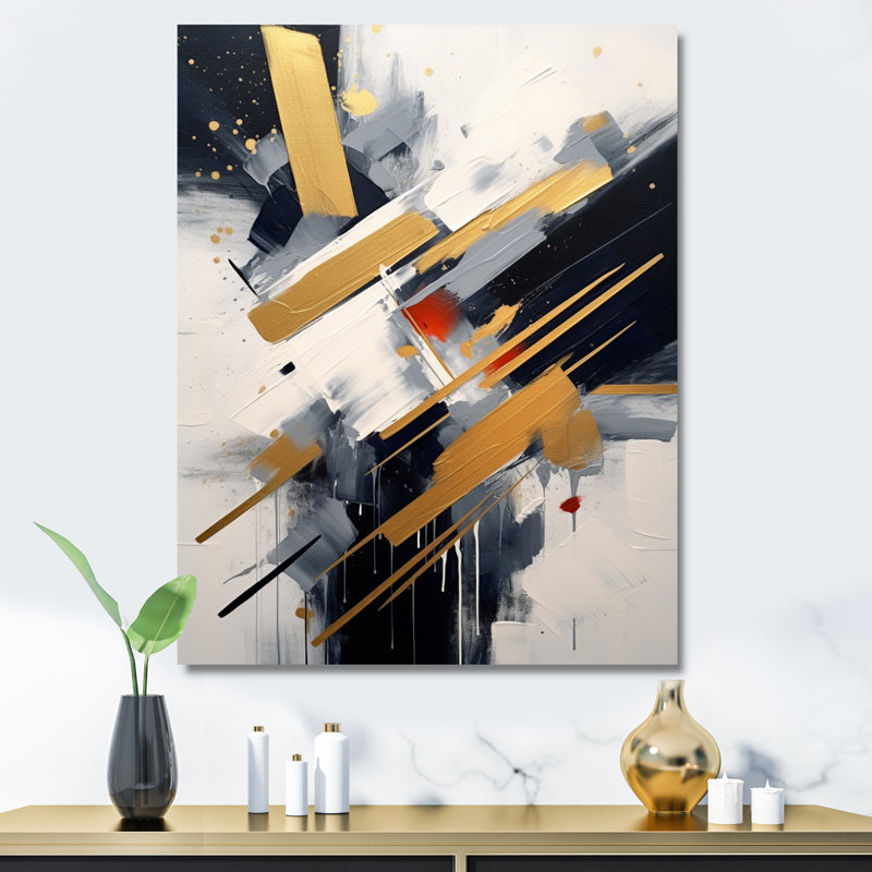 Noir et doré profondeur V, impression sur toile, H 32 po x l 16 po x P 1 po, Toile tendue