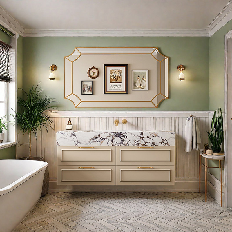 Armoire de salle de bain de style français, 55", Crème, crème