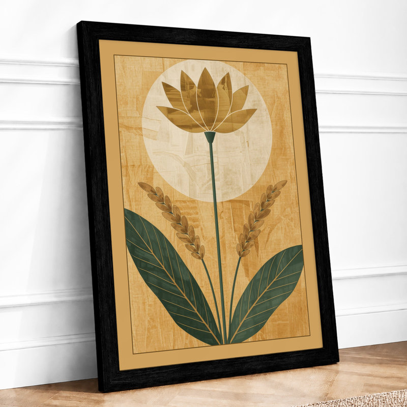 Golden Lotus Moon Botanical - Framed Print, A4 - 29.7 x 21.0 cm, Black