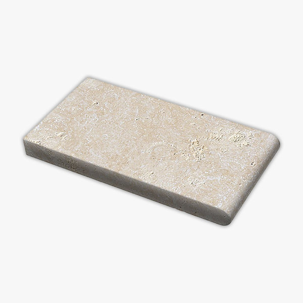 Ivory Tumbled 6x12 Travertine Thick Bullnose Coping