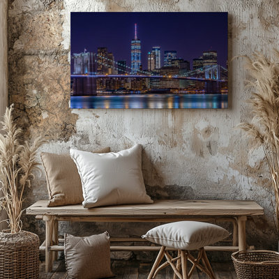 New York City, horizon de la ville, pont urbain de Brooklyn, impression d'art mural sur toile pour le salon, la chambre à coucher, le bureau, le couloir, le vestibule, le mur de la galerie et la décoration intérieure moderne