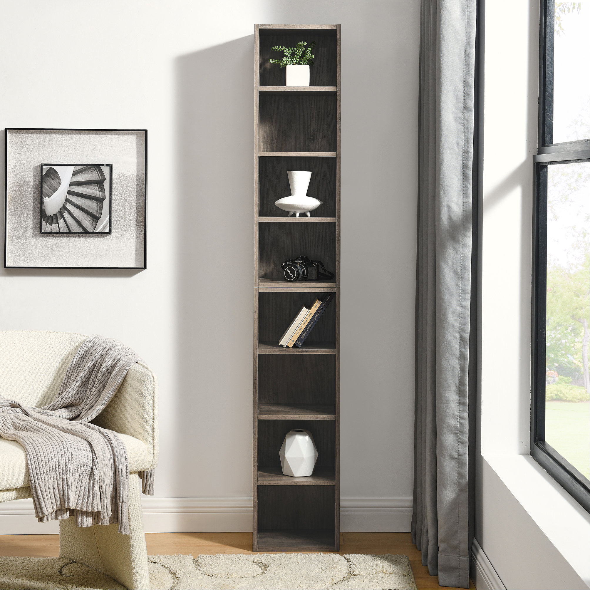 Hokku Designs 8-Tier Media Tower Rack, CD DVD Slim Storage Cabinet With  Adjustable Shelves, Tall Narrow Bookcase Display Bookshelf For Home Office,  Multi-Functional Double-Decker Bookcase | Wayfair, image size:2008x2008