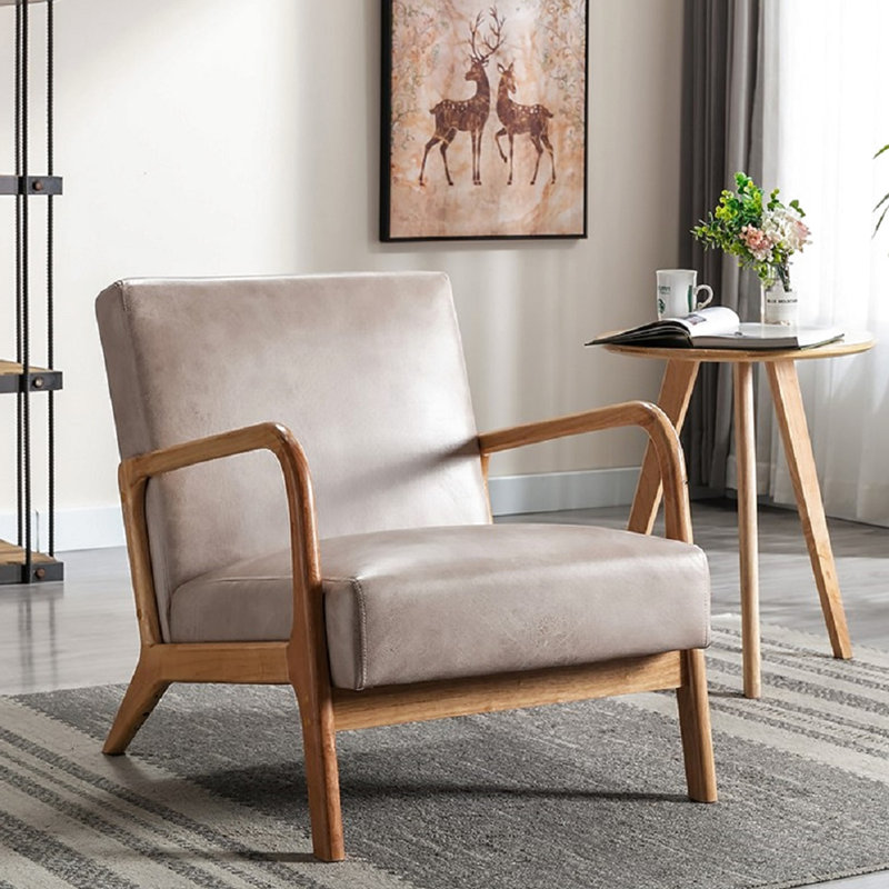 Chaise d'appoint Camel avec accoudoirs à cadre ouvert de style Mid-Century moderne et coussin en microfibre pour une ambiance de chambre à coucher, rembourrage en mousse et détente dans le salon