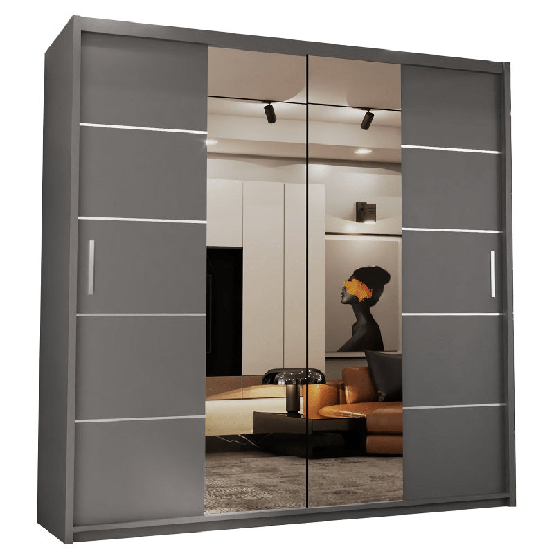 Burgues 2 Door Laminate Wardrobe, 217cm H x 150cm W x 62cm D, Grey