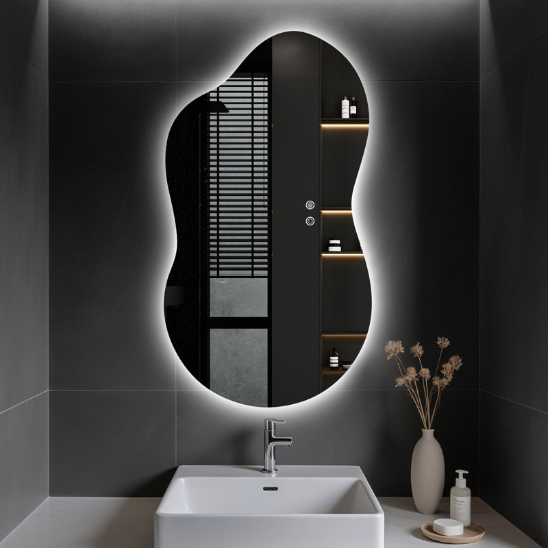 Miroir de coiffeuse asymétrique à DEL avec rétroéclairage, 36 po x 20 po