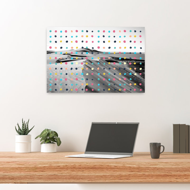 «Modern Desert Dots Abstract Colorful Geometric Landscape Nature», reproduction d'art murale, 16" H x 24" W