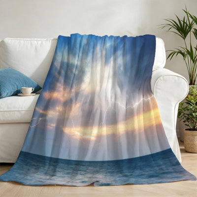 Blue Ultra Soft Flannel Fleece Throw Blanket,Rocks and Sea Storm Single-Sided Print