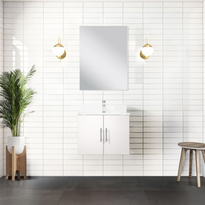 Meuble-lavabo blanc brillant - 24 po X P 22 po, avec 18 miroirs, rangement spacieux, entièrement assemblé pour l'installation