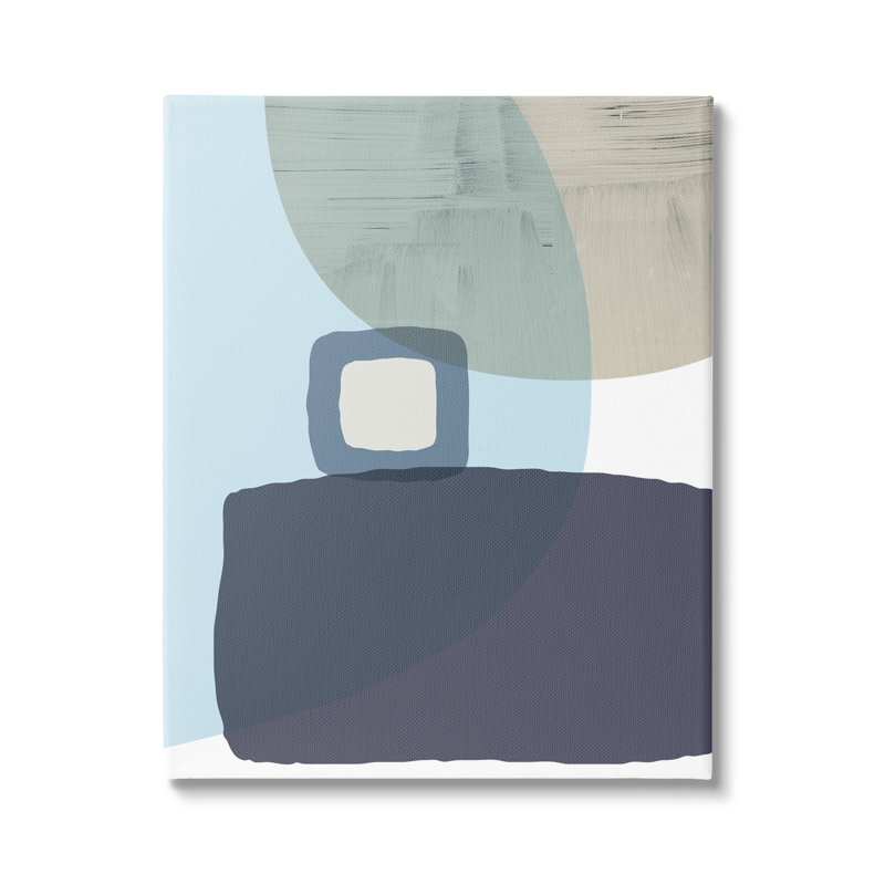 Moderne, contemporain, élégant, bleu, formes géométriques grises, L 24 po x H 30 po, Toile tendue