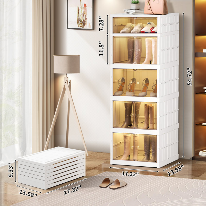 Range-chaussures pliable à 5 niveaux pour chaussures 10 paires Boîte à chaussures pliable en plastique Boîtes à chaussures transparentes empilables avec porte Bacs à chaussures faciles à assembler avec couvercles