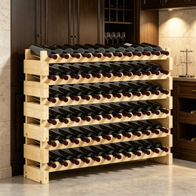 Stackable Modular Bamboo Wine Rack, Freestanding Wine Bottle Storage Display Shelf for Home, Kitchen and Bar