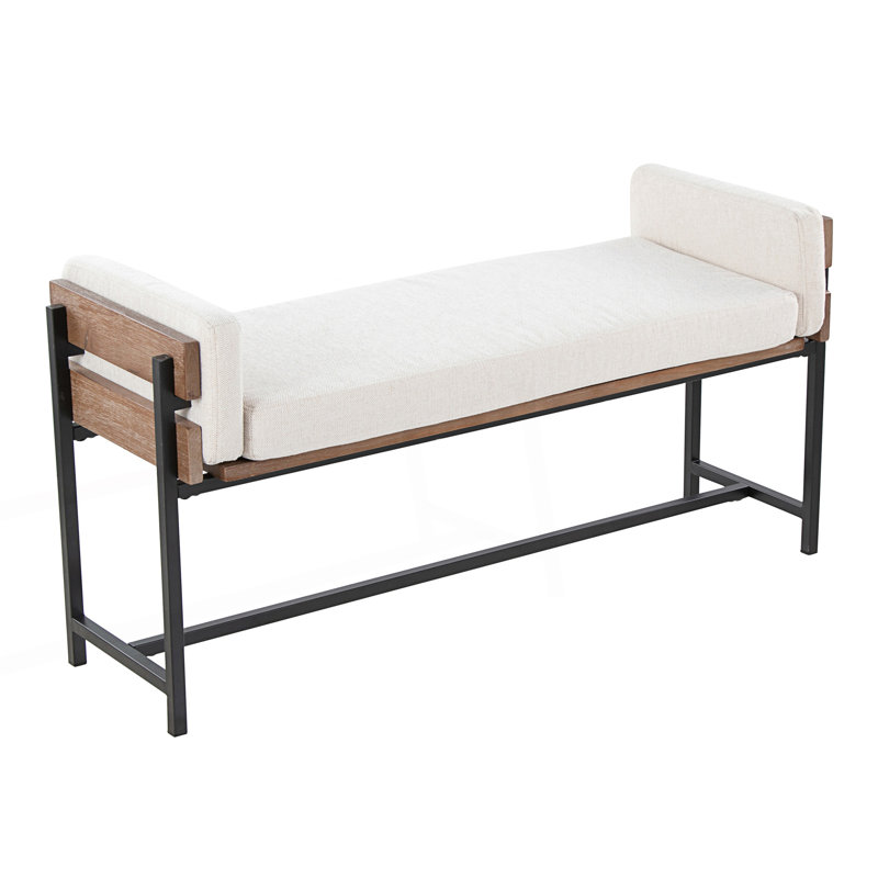 Banc de ferme avec structure en métal, Crème / brun / noir