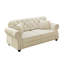 Canapé Chesterfield de 63 pouces en velours avec garniture cloutée, accoudoirs roulés et capitonnage à boutons, comprend 2 coussins, beige / blanc-1290478770
