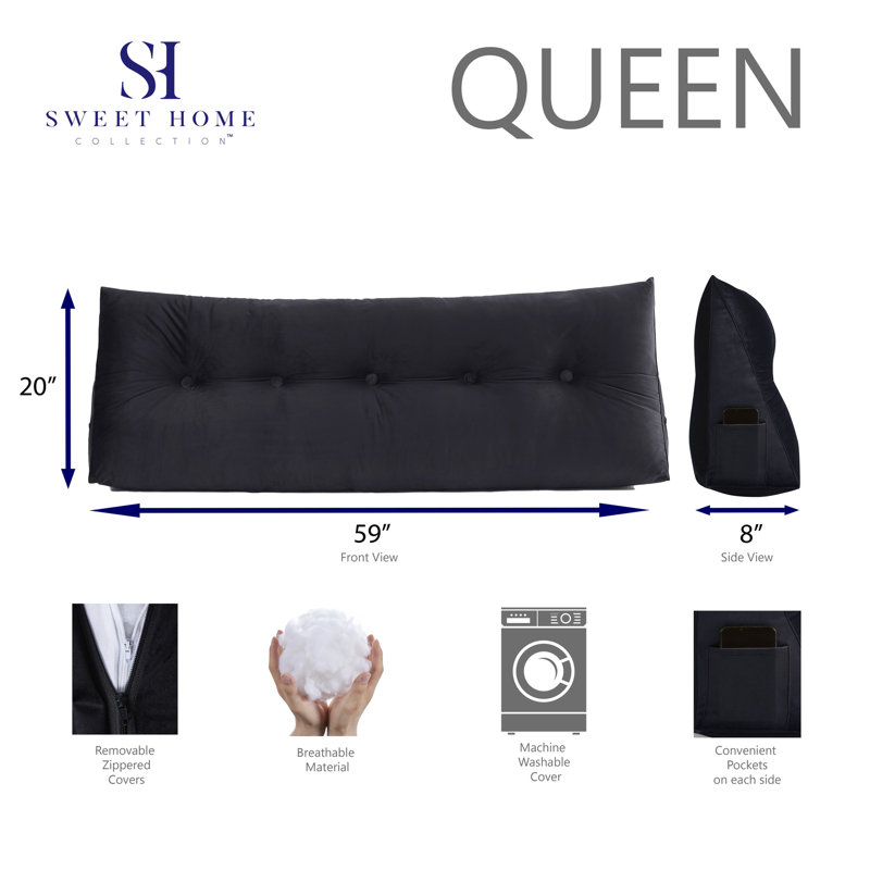Bed Wedge And Gap Filler Pillow For Headboard With Side Pockets By Sweet Home Collection, Queen