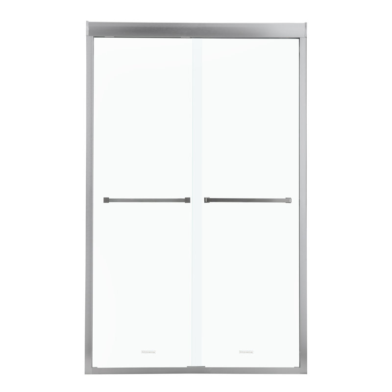 48'' W x 76'' H Frameless Shower Door Double Sliding Shower Door Tempered Glass Bathroom Shower Door, Brushed Silver