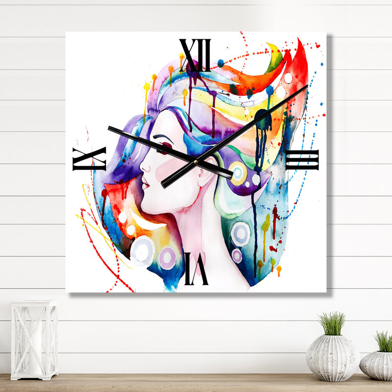 Horloge murale belle jeune femme aux cheveux longs, Très grand