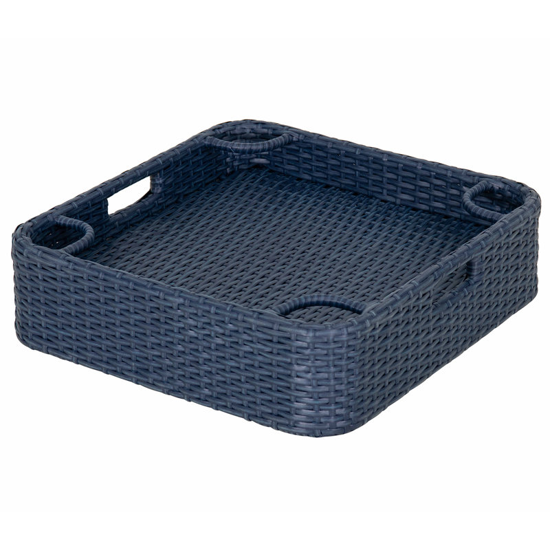 Sunjoy Wicker Floating Tray 24x24 inch  Aluminum Frame Pool Tray Swimming Floating Serving Tray for Drinks, Snacks, and Essentials