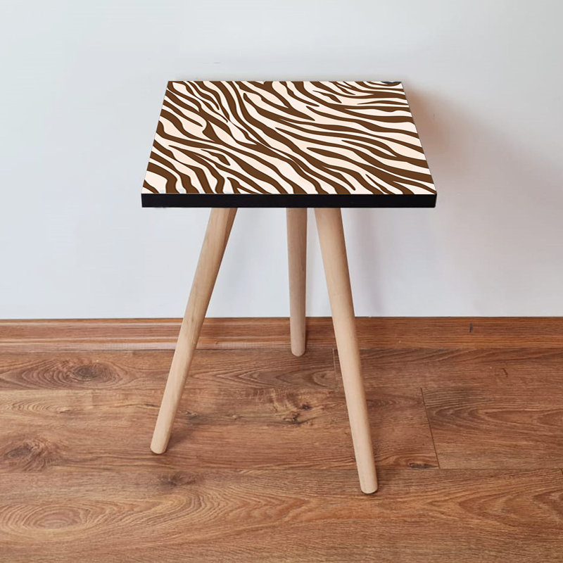 Modern Side Table with Beech Wood Legs, 13.8 x 16.5 x 13.8 inches | 100% MDF Construction, Thickness: 0.7 inches | Stylish Brown and White Design, Perfect for Living Room & Bedroom, Durable & Functional