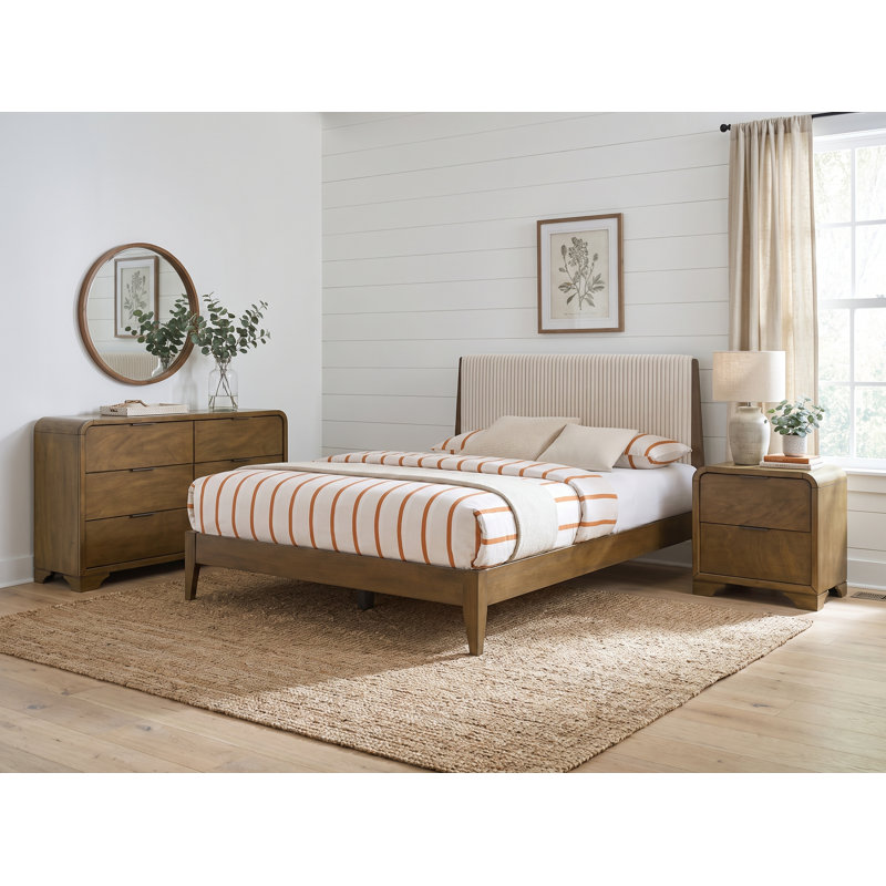 Asher Modern Craft Solid Wood 3 Pieces Fully Assemble Bedroom Set, Walnut/Antique Oak, 3 Pcs: Bed, Dresser, Nightstand