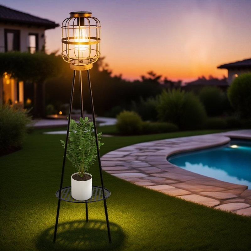 Huotian Solar Lights With Plant Stand, Outdoor Floor Lamps, Waterproof Solar Powered Floor Lamps For Patio Deck Porch Yard Garden Decor,Mother's Day Gift