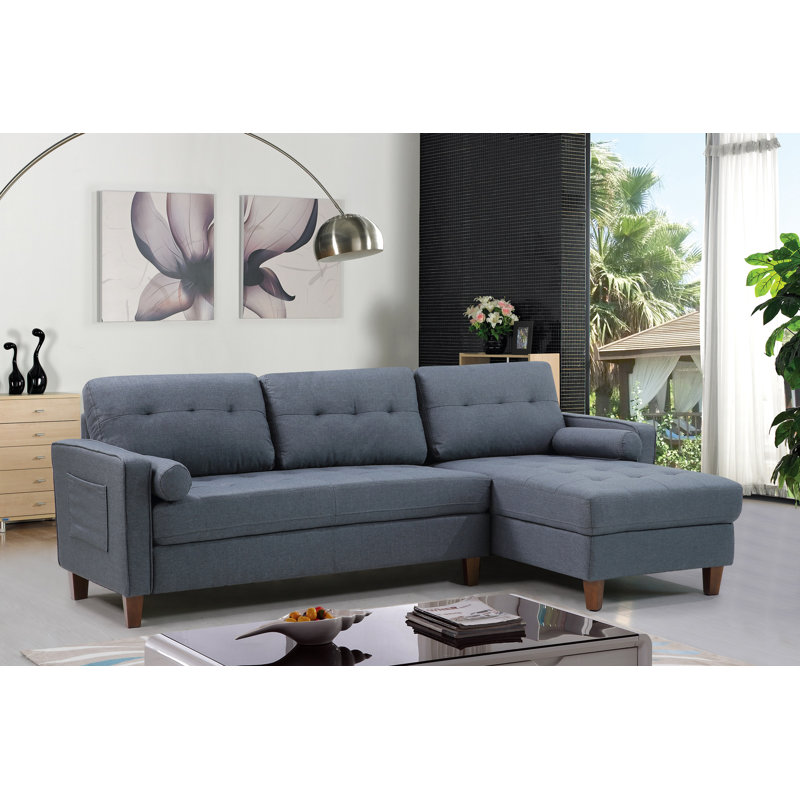 Weatherall Upholstered L-Shaped Sectional Left Hand Facing, Dark Blue Linen