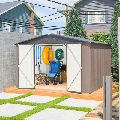 Remise de rangement en métal 10 pi x 10 pi pour notre porte, remise de jardin en acier avec portes verrouillables, rangement utilitaire et outils pour le jardin, la cour, le patio et l'extérieur
