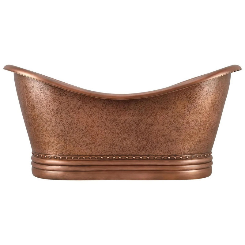 Paige 72" Copper Soaking Double Slipper Freestanding Tub with Rolled Rim, Antique Copper Patina, White