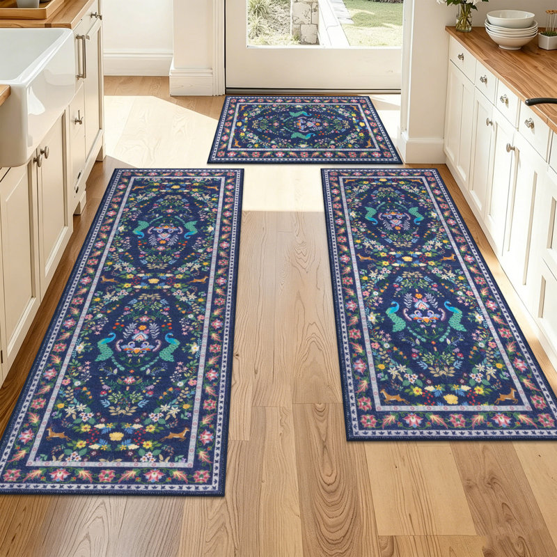 Tapis de cuisine antidérapant lavable à la machine, Bleu / Vert