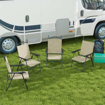 Outsunny Folding Patio Chairs, Set Of 4 Sports Chairs For Adults, Camping Chairs With Armrests, Breathable Mesh Fabric Seat For Lawn