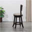 Tabouret pivotant à dossier en lattes, finition espresso, siège en tissu beige