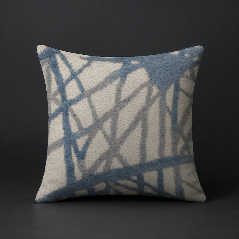 Coussin décoratif intérieur et extérieur Modern, Blue/Ivory/Navy Abstract 1, Carré 16 po