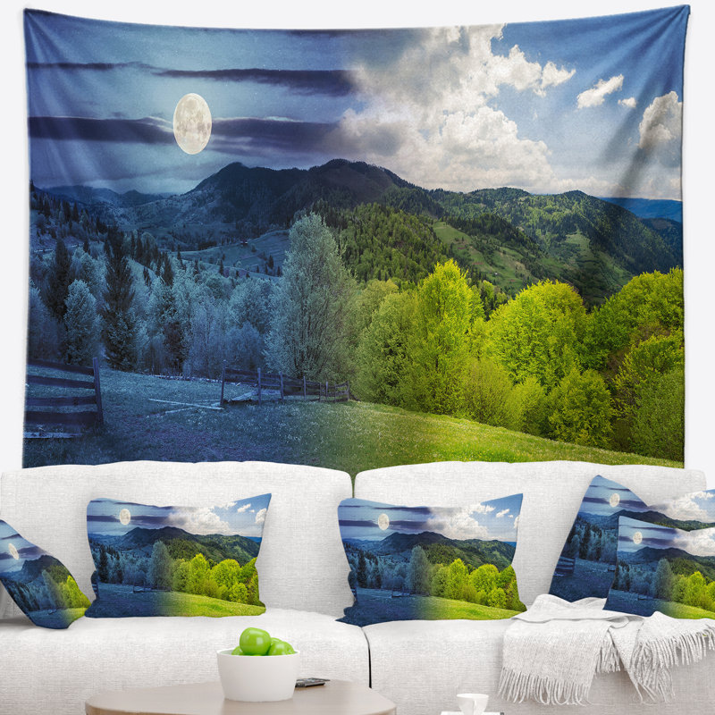 Tapisserie pré hillside bleu et vert landscape, H 32 po x l 39 po