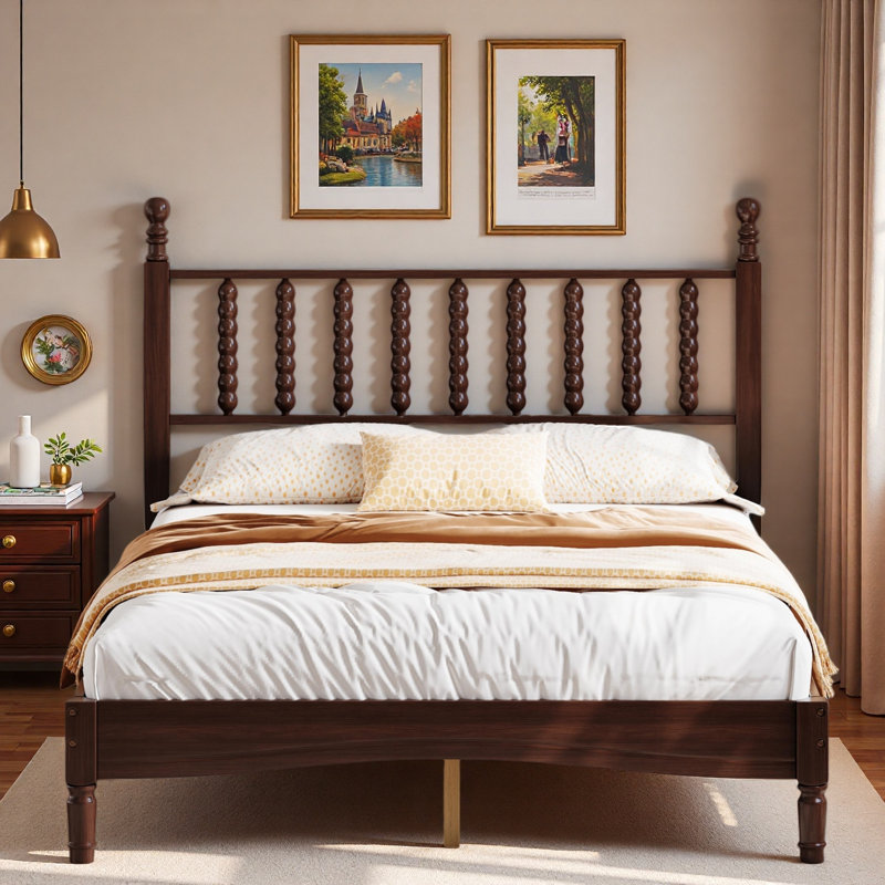 Lit plateforme en bois avec tête de lit en forme de gourde, Double